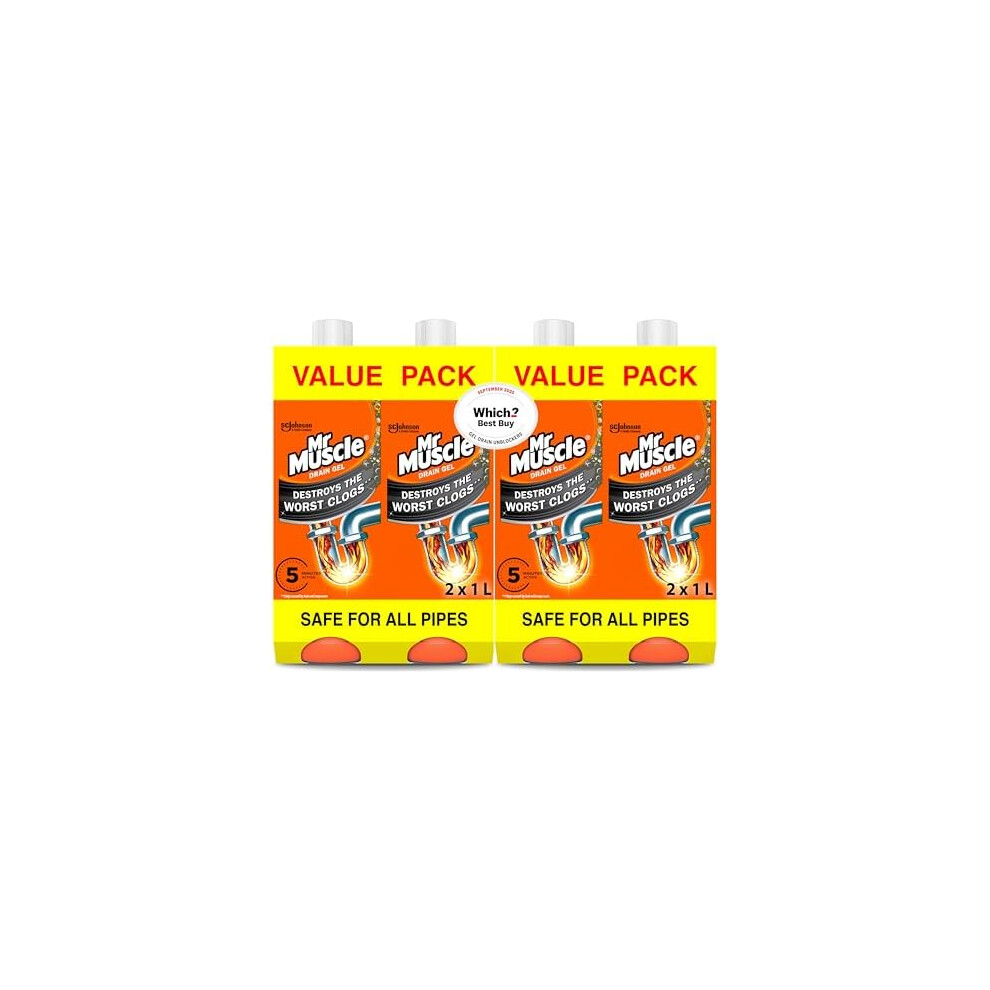 Mr Muscle Drain Unblocker, Sink And Drain Cleaner (4 X 1L) Fast