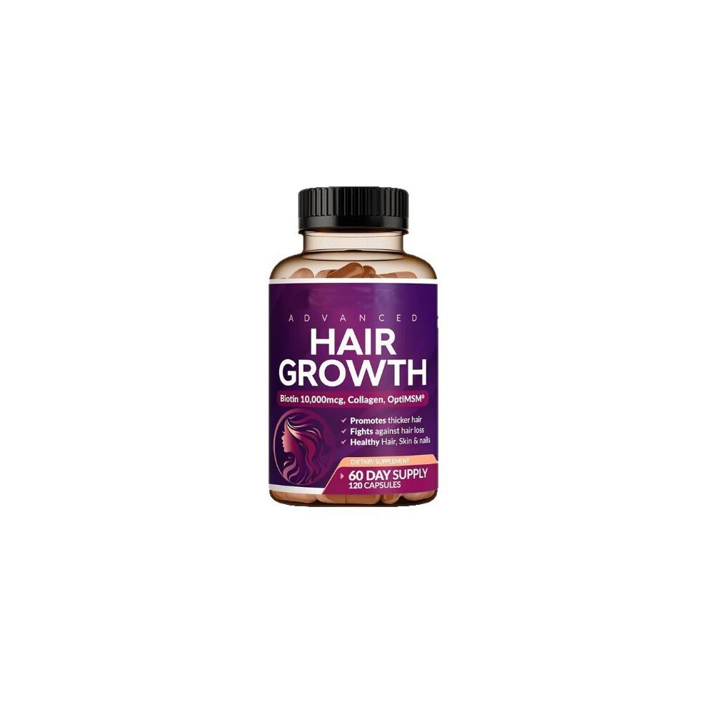 (1PC) Advanced Hair Growth Supplement, 120 Capsules ,Biotin 10000mcg Collagen & OptiMSM for Hair Skin & Nail Wellness