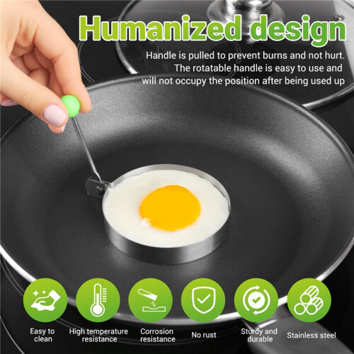 Fried Egg Molds, Pancake Mold Maker with Handle for Kids, Mold Non Stick for Griddle Pan 5Pcs 2