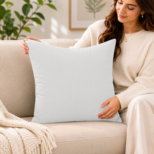(Pack of 2, White) 40x40cm Plain Dyed Microfiber Cushion Covers | Extra Large Throw Pillow Covers 1