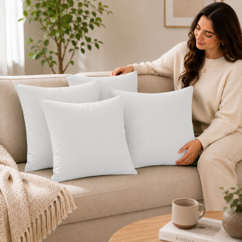 (Pack of 2, White) 40x40cm Plain Dyed Microfiber Cushion Covers | Extra Large Throw Pillow Covers 2