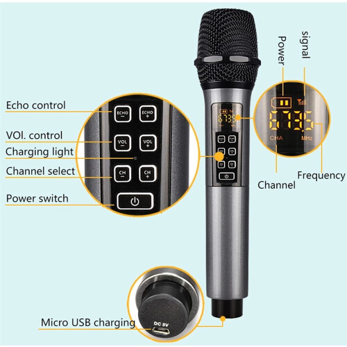 Kabelloses Mikrofon im 2er-Pack / Bluetooth Reverb mit Android-Anschlusskabel Black 2