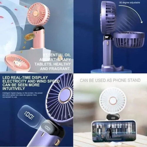 Mini Portable Fan - 5 Speeds - USB Rechargeable - 6500 mAh - Foldable - Blue 2