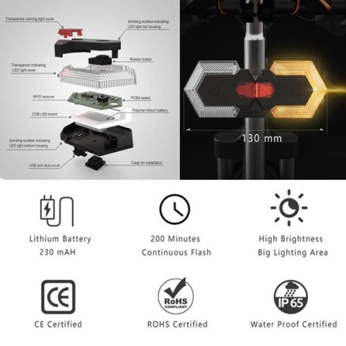 Smart Wireless Bicycle Turn Signals, Front and Rear LED Direction Indicator Bicycle Accessory 1