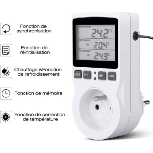Thermostatsteckdose – Digital – Programmierbar – LCD-Display – 1,8 m Sonde 1