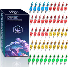 Poseidon 50Pcs Tattoo Cartridge Needles Assorted Mixed Size Round Liner Shader Magnum Curved/Round Disposable Membrane