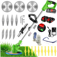 (Green) Cordless Strimmer 21V Electric Grass Trimmer with 2x2.0Ah Battery Fast Charger Garden Trimmer with Metal Blades Lightweight