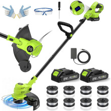 (Pro Edition (LCD)) VOERJIA Cordless Grass Trimmer 21V, 30cm Cutting Diameter Garden Strimmer with 2 Batteries & Charger, Auto Line Feed, 8 Spools