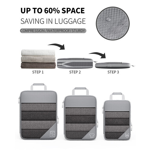 Borsa da viaggio con cubo di compressione per l'organizzazione - 3 pezzi Black 1