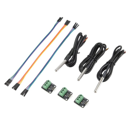 3Set DS18B20 Temperature Sensor Kit Waterproof Digital Sensor 100CM Cable Stainless Steel Probe and Module Adapter Board