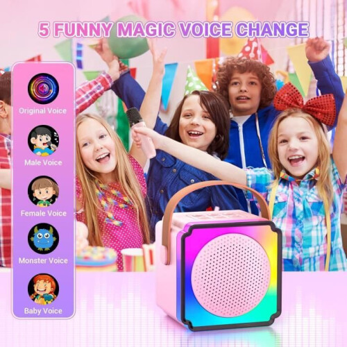 Set di microfoni karaoke wireless per bambini con 2 microfoni, Bluetooth 5.3, cambiavoce e luci LED, microfono portatile per bambini 2