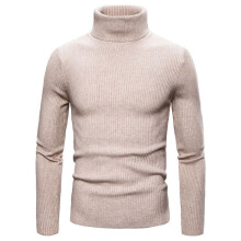 (Khaki,2XL)Camiseta para Hombres Manga Larga Sólida Cuello Alto Cuello Alto Pullover Jersey Suéter Top