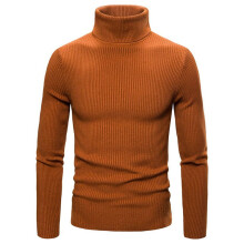 (Camel,XL)Camiseta para Hombres Manga Larga Sólida Cuello Alto Cuello Alto Pullover Jersey Suéter Top
