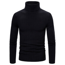 (Black,XL)Camiseta para Hombres Manga Larga Sólida Cuello Alto Cuello Alto Pullover Jersey Suéter Top