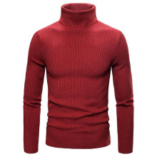 (Red,L)Camiseta para Hombres Manga Larga Sólida Cuello Alto Cuello Alto Pullover Jersey Suéter Top