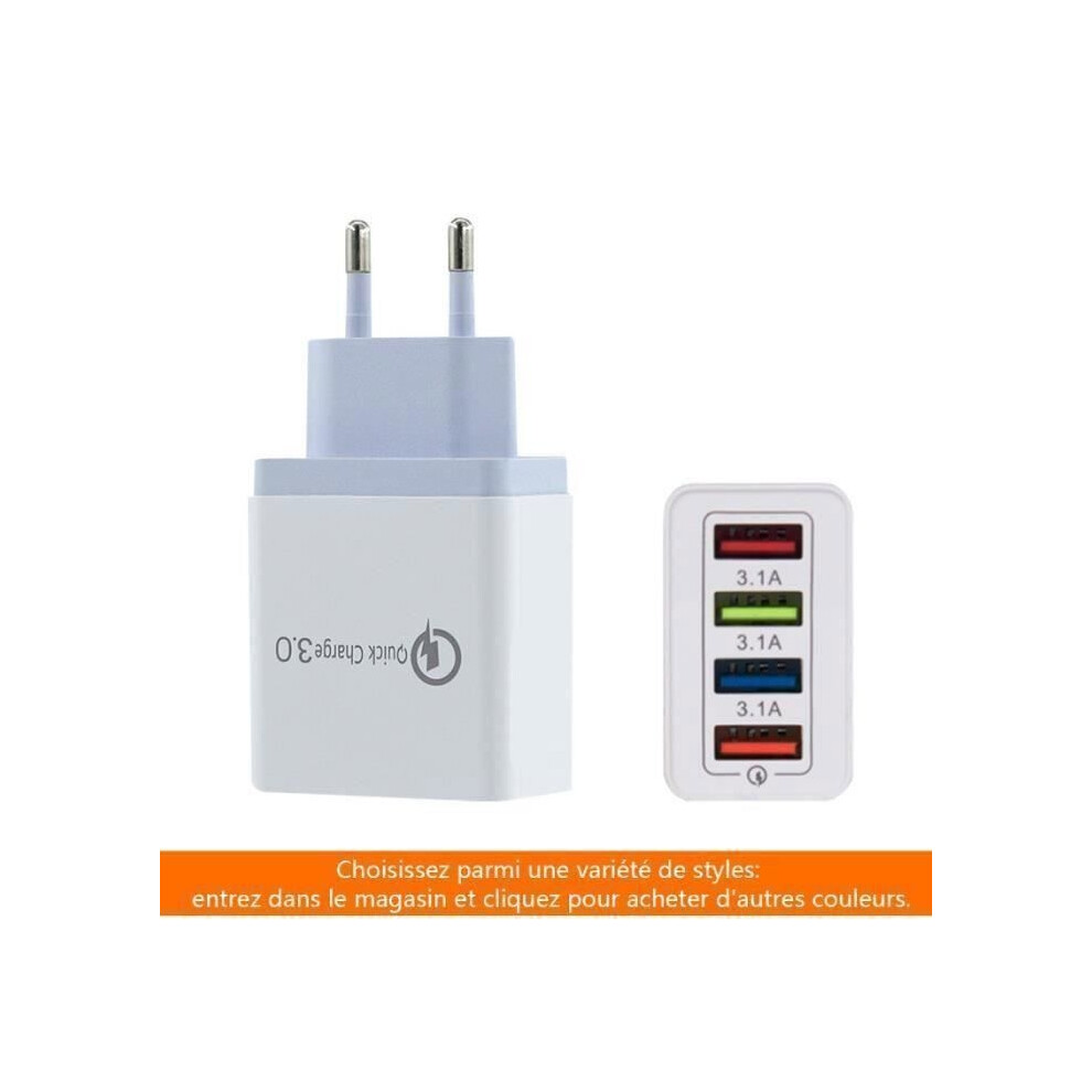 4-Port Universal Usb Wall Charger 3.1A, Usb Power Adapter Compatible With Ios, Android, And Portable Devices Gray 9149891705555