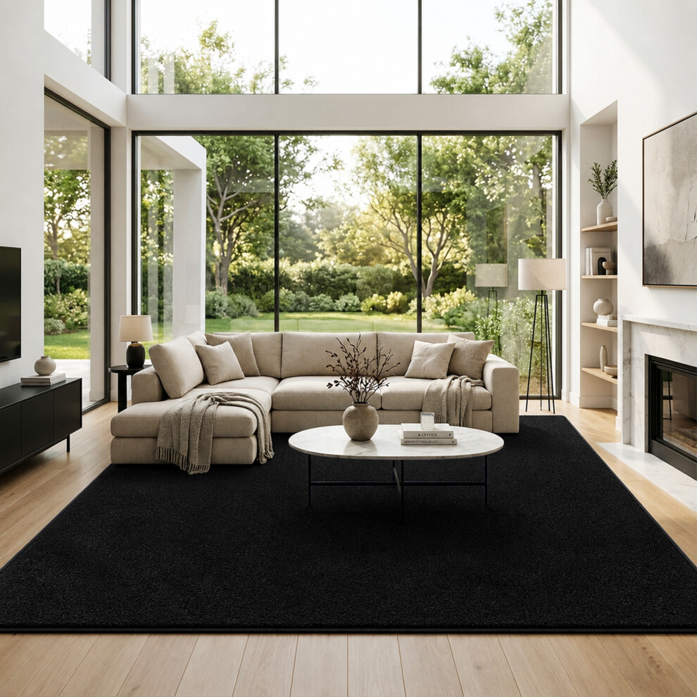 Oxford Homeware (200X290 Cm, ) Nonslip Soft Shaggy Fluffy Rugs Livingroom Bedroom Carpets Large Area Rug & Floor Door Mats Black
