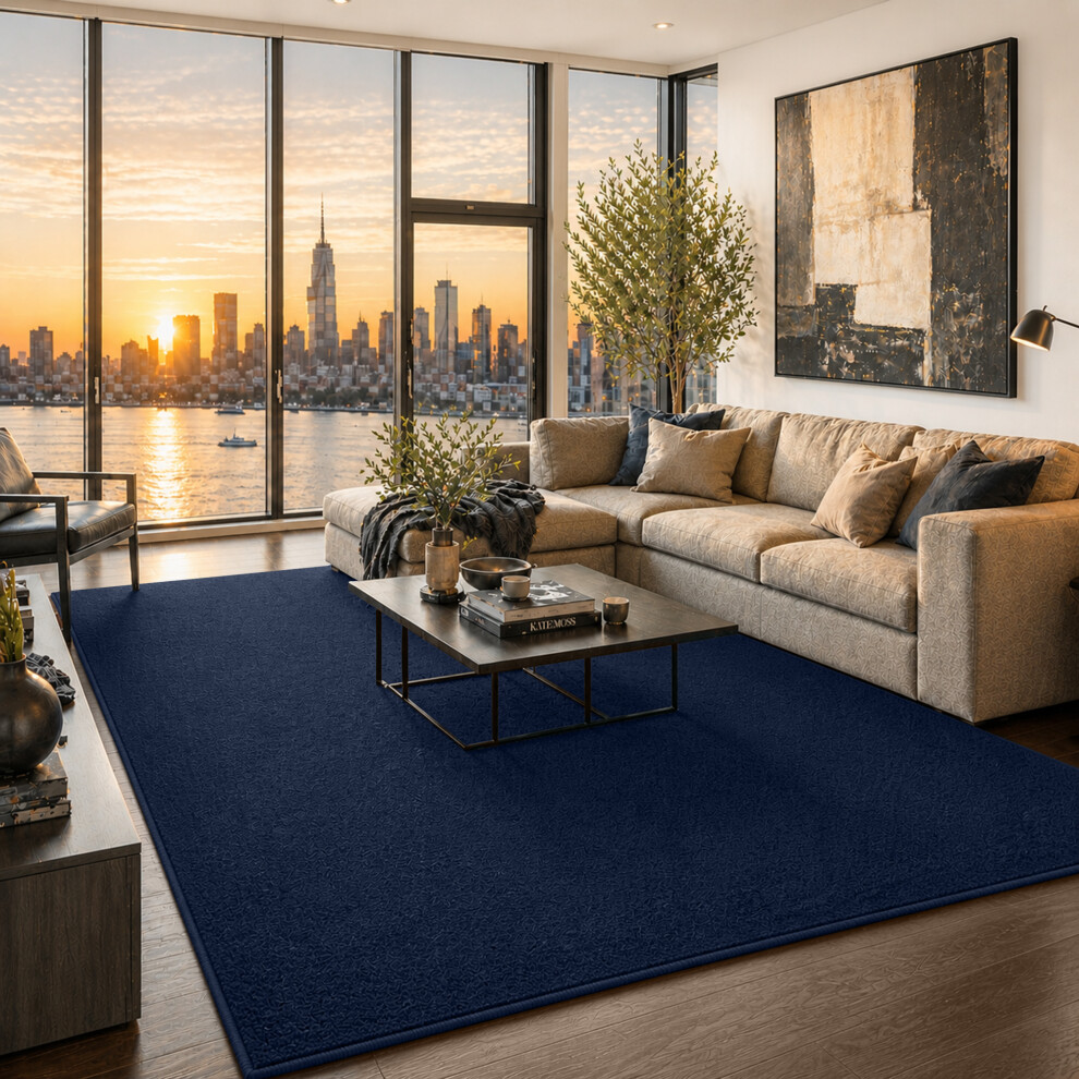 Oxford Homeware (200X290 Cm, Navy) Nonslip Soft Shaggy Fluffy Rugs Livingroom Bedroom Carpets Large Area Rug & Floor Door Mats Blue