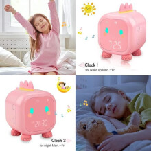 Despertador digital de dinossauro fofo para meninas com luz de despertar, luz noturna, lembrete musical, hora e temperatura interna.