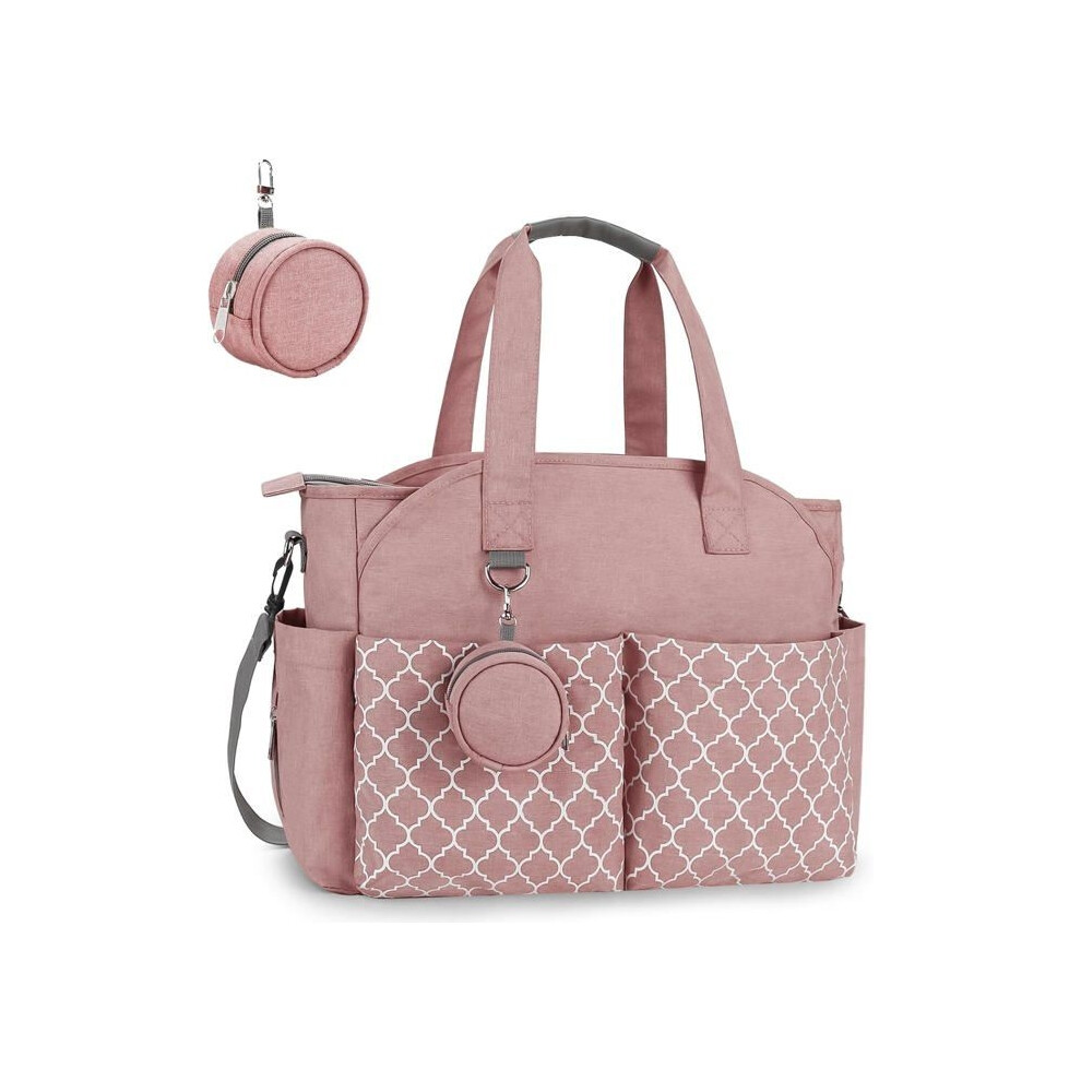 Baby Diaper Bag, 13 Pockets, Multiple Storage Compartments, Maternity Bag, Travel Diaper Bag With Shoulder Strap (Pink) Pink Aihontai