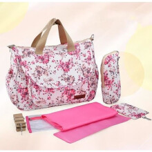 Baby Diaper Bag - Red and Pink Floral Print - Shoulder Strap - 41*29*14 cm - 210D Nylon