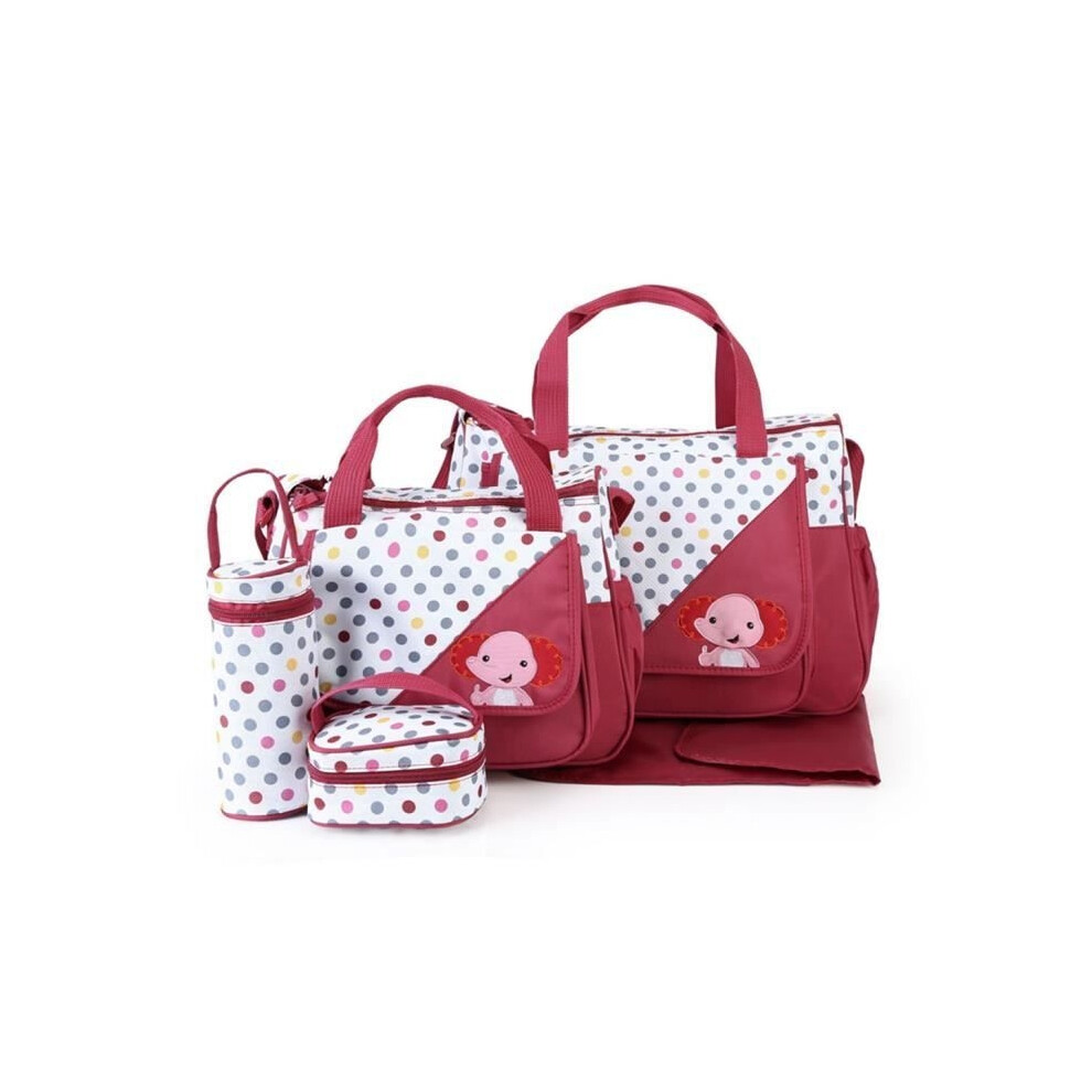 5-Piece Baby Diaper Bag Set For Moms, For Outings And Travel - Red Aihontai