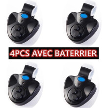 Set of 4 electronic fishing bite alarms with LED lights and audible alert for different types of fishing rods