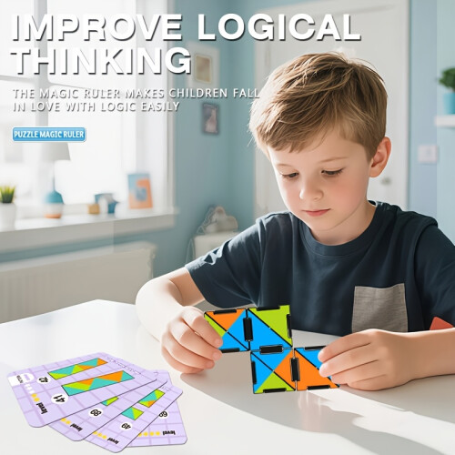 Magic Cube Puzzle, 25 Cards with 100 Problems, Rotating Puzzle Triangle Color Blocks 1