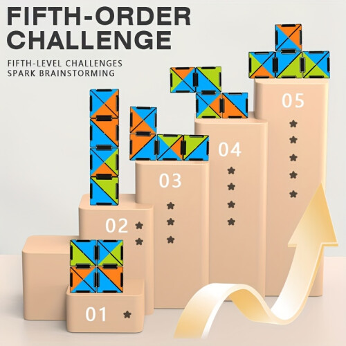Magic Cube Puzzle, 25 Cards with 100 Problems, Rotating Puzzle Triangle Color Blocks 2