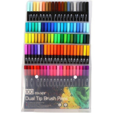 Coloring Markers, 100 Colors Watercolor Art Brush Tip Pens and Fine Tip Pens for Adult Coloring Books, Drawing