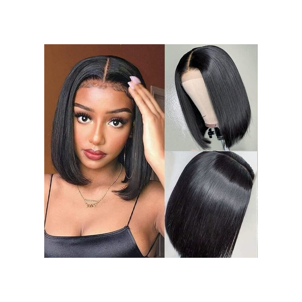 Aihontai Unisex Black Wig - Lace Front - Natural - Short Bob - Synthetic