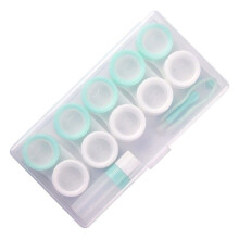 5 pairs of contact lens storage cases with L and R caps, storage bottle and solvents, tweezers