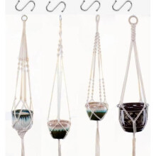 Pot de fleurs suspendu en corde, support pour plantes en macramé, décoration de porte pour l'intérieur et l'extérieur, lot de 4