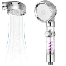 Pommeau de douche à économie d'eau, pommeau de douche à hélice haute pression avec filtre en coton intégré, 3 modes de sortie d'eau