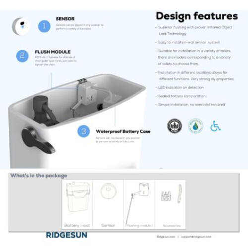 Touchless Automatic Toilet Flush Kit with 20" Sensor Range, Support Sensor Remote Control, Fits Most Toilets, Battery Operated 2