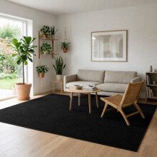 (200 X 290 cm, Black) Super Fluffy Non Slip Rug with Memory Foam Rubber Backing 600 GSM | Machine Washable & Fade Resistant