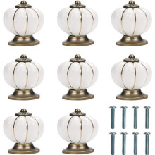 Bouton de meuble - FOLAYA - Citrouille - Blanc et or - Lot de 8 - Vis incluses
