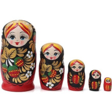 Poupées russes - SEMENOVO - Lot de 5 - En bois peintes à la main - Jouet traditionnel - Cadeau de Noël