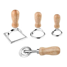 Ensemble de 4 emporte-pièces à raviolis, moules à raviolis, accessoires de cuisine pour emporte-pièces, ustensiles à pâtes avec manches en bois
