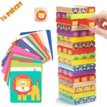 Tour de construction en bois BLEOSAN - 76 pièces - Jeu 4 en 1 - Pour les enfants de 4 à 8 ans