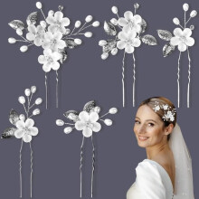 Accessoire pour cheveux - Mariage - Argent et blanc - Barrette fleurie - Pince à cheveux - Bijou élégant