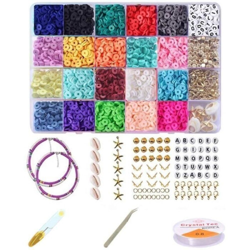 Kit de création de bijoux - Multicolore - 4000 perles - 100 perles dorées - 50 lettres - Assortiment