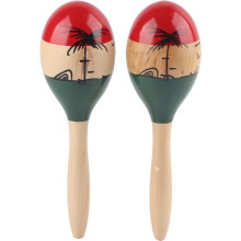 Lot de 2 maracas en bois, instrument de musique pour enfants - Longueur : 26 cm - Maracas peintes professionnellement
