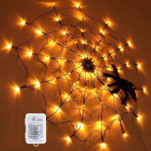Guirlande lumineuse décorative - KAKOO - Toile d'araignée - 1,2 m de diamètre - 80 LED orange - Halloween