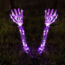 Lampadaire d'Halloween - Décoration - Main de squelette - Lumineuse - Violette - Intérieur/Extérieur