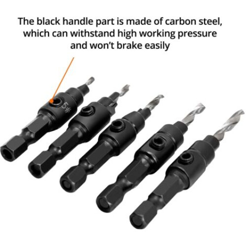 Countersink Drill Bit Set, Quick Change Wood Drill, 5 Piece Wood Countersink Set, 1 Hex Shank 1