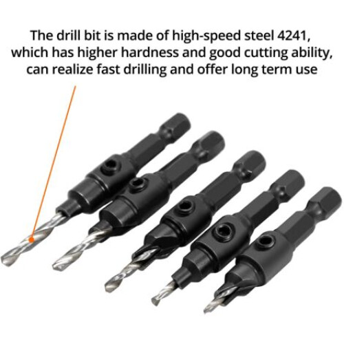 Countersink Drill Bit Set, Quick Change Wood Drill, 5 Piece Wood Countersink Set, 1 Hex Shank 2