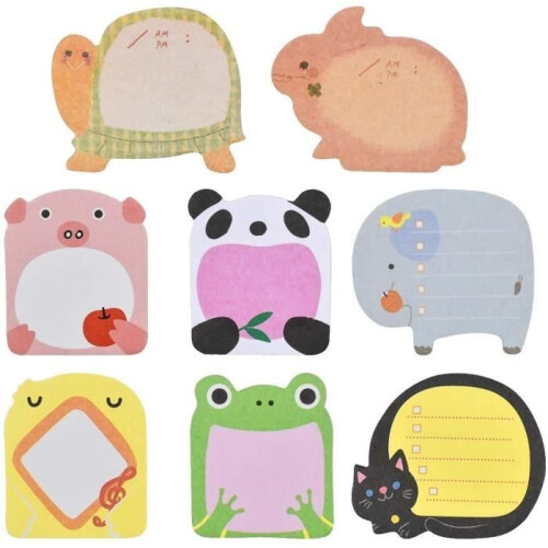Notes adhésives - Post-it - Animaux mignons - Lot de 8 - Multicolores - Notes super adhésives