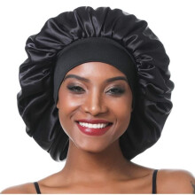 Bonnet de nuit - Noir intense - Bonnet en satin - Hypoallergénique - Taille unique - Protection des cheveux
