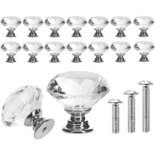 Lot de 16 boutons de meubles en cristal, boutons de porte d'armoire, boutons de tiroir, en verre cristal clair effet diamant